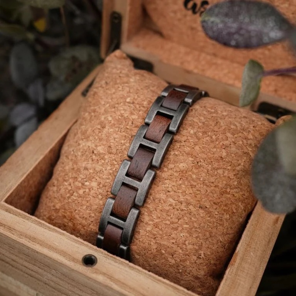 Men's Walnut and Silver Bracelet